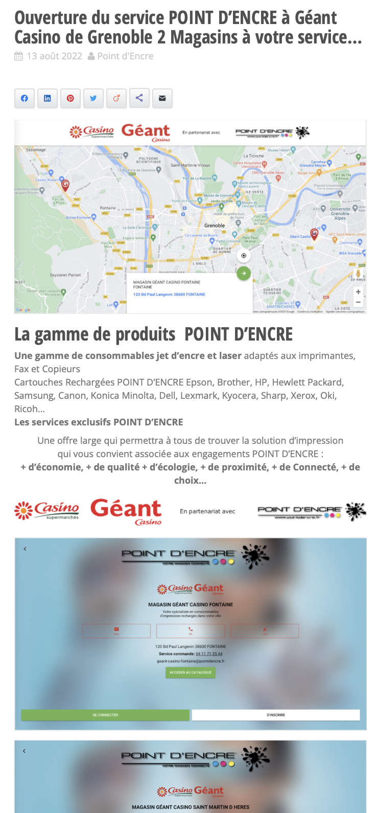 Ouverture du service POINT D’ENCRE à Géant Casino de Grenoble 2 Magasins à votre service...