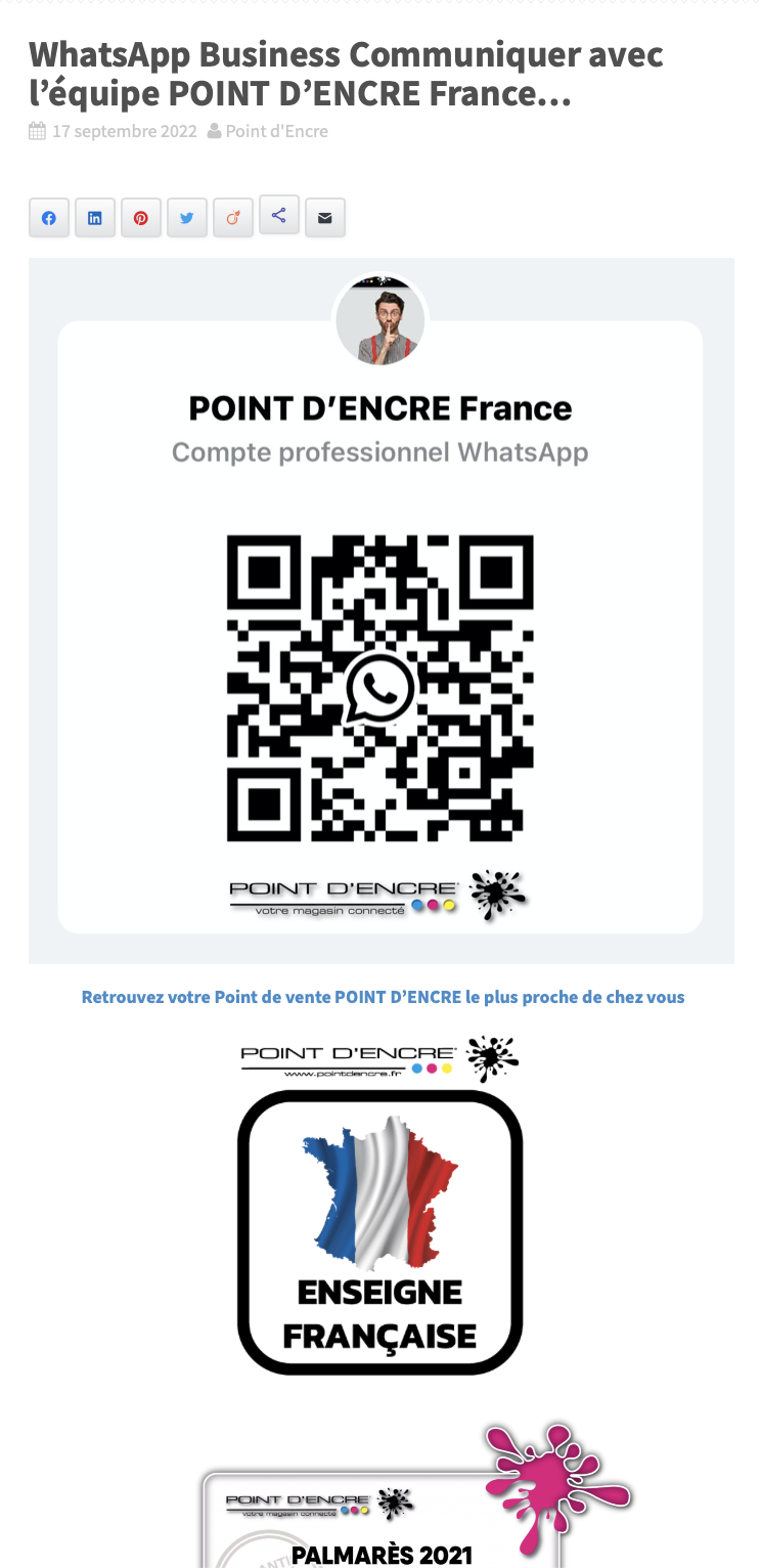 WhatsApp Business Communiquer avec l'équipe POINT D'ENCRE France...
