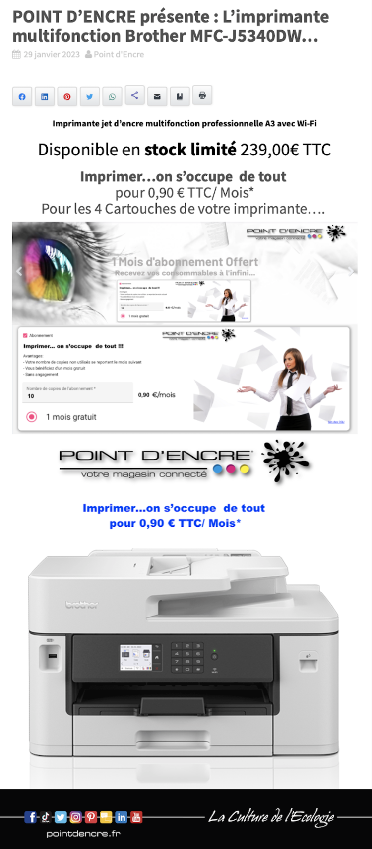 POINT D’ENCRE présente : L’imprimante multifonction Brother MFC-J5340DW...