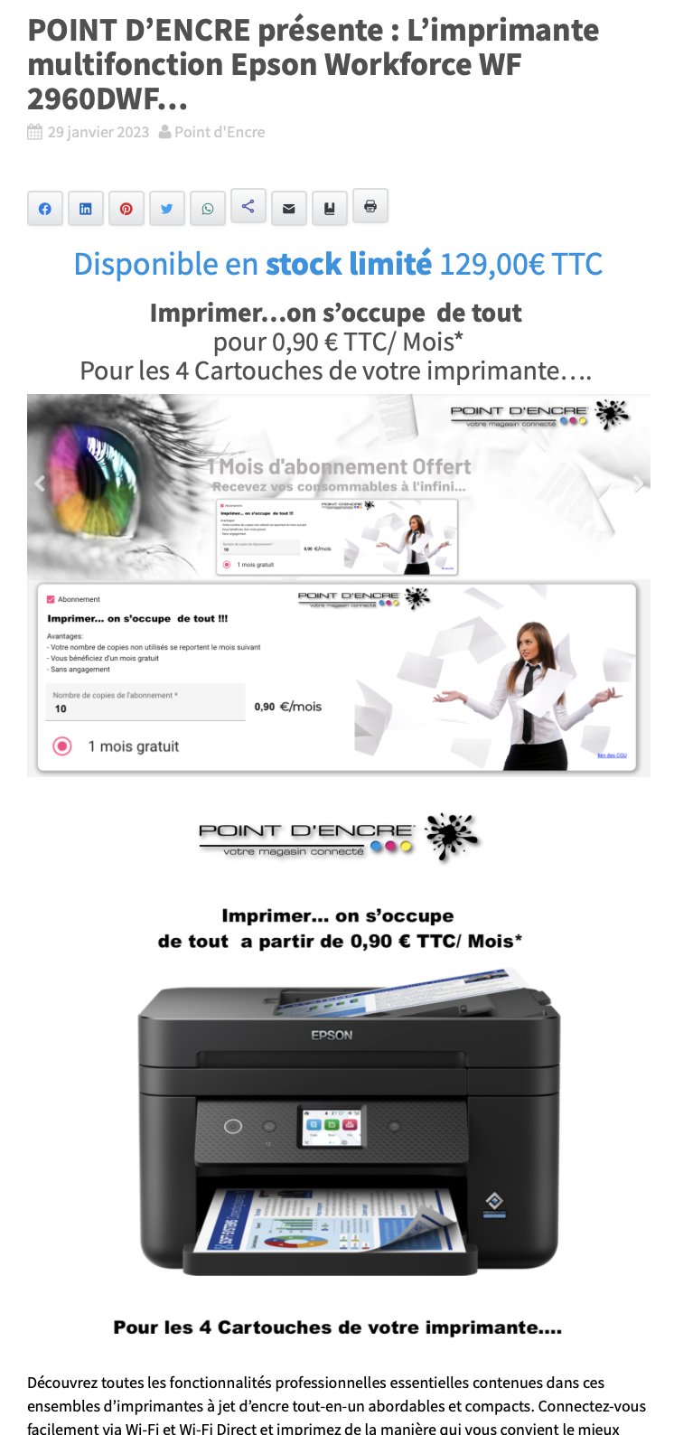 POINT D’ENCRE présente : L'imprimante multifonction Epson Workforce WF 2960DWF... 