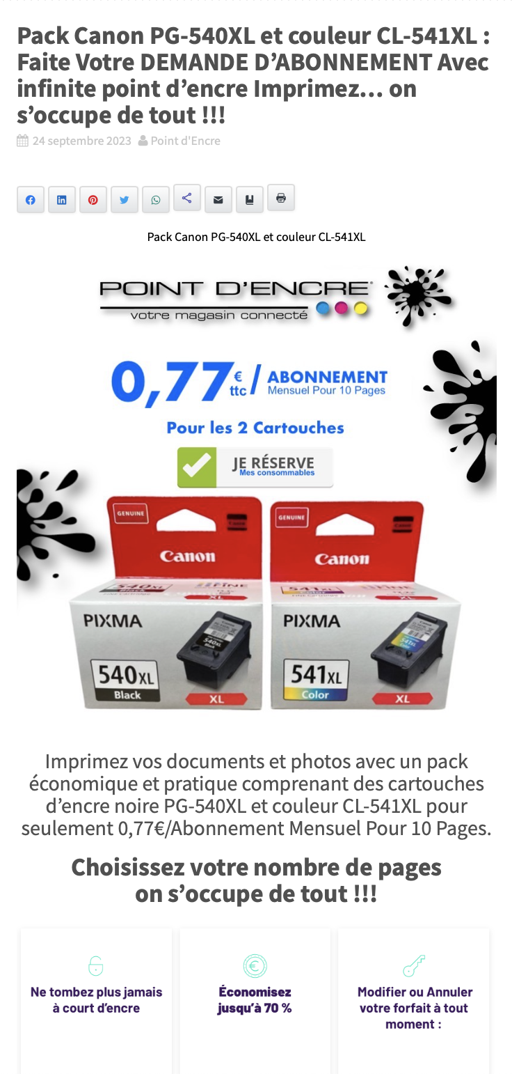 Pack Canon PG-540XL et couleur CL-541XL : Faite Votre DEMANDE D’ABONNEMENT Avec infinite point d'encre Imprimez… on s’occupe de tout !!!