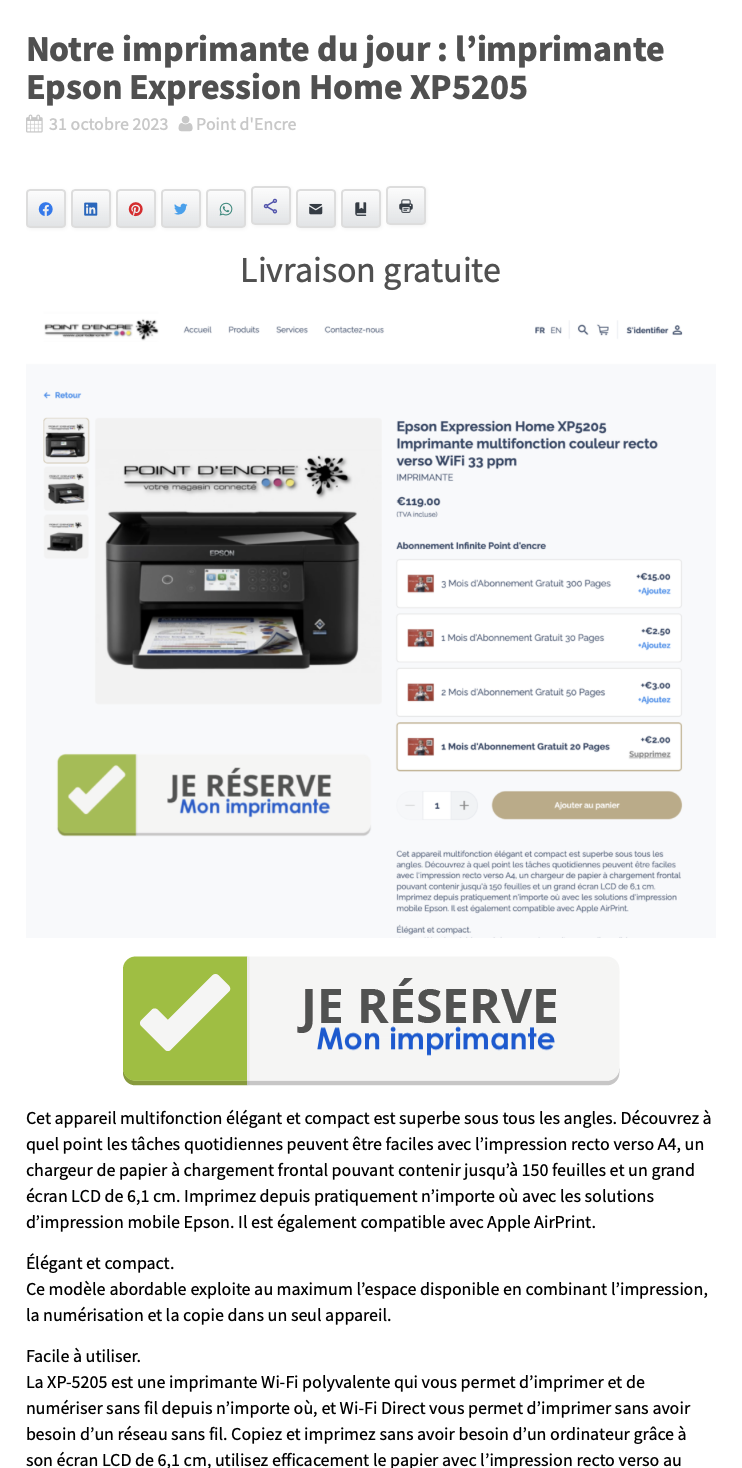 Notre imprimante du jour : l’imprimante Epson Expression Home XP5205