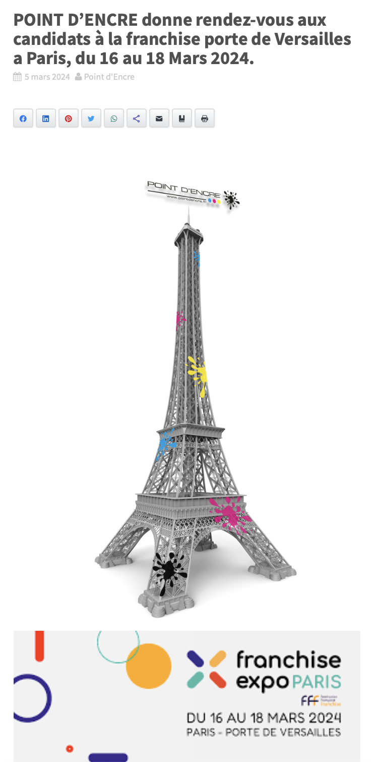 POINT D’ENCRE donne rendez-vous aux candidats à la franchise porte de Versailles a Paris, du 16 au 18 Mars 2024.