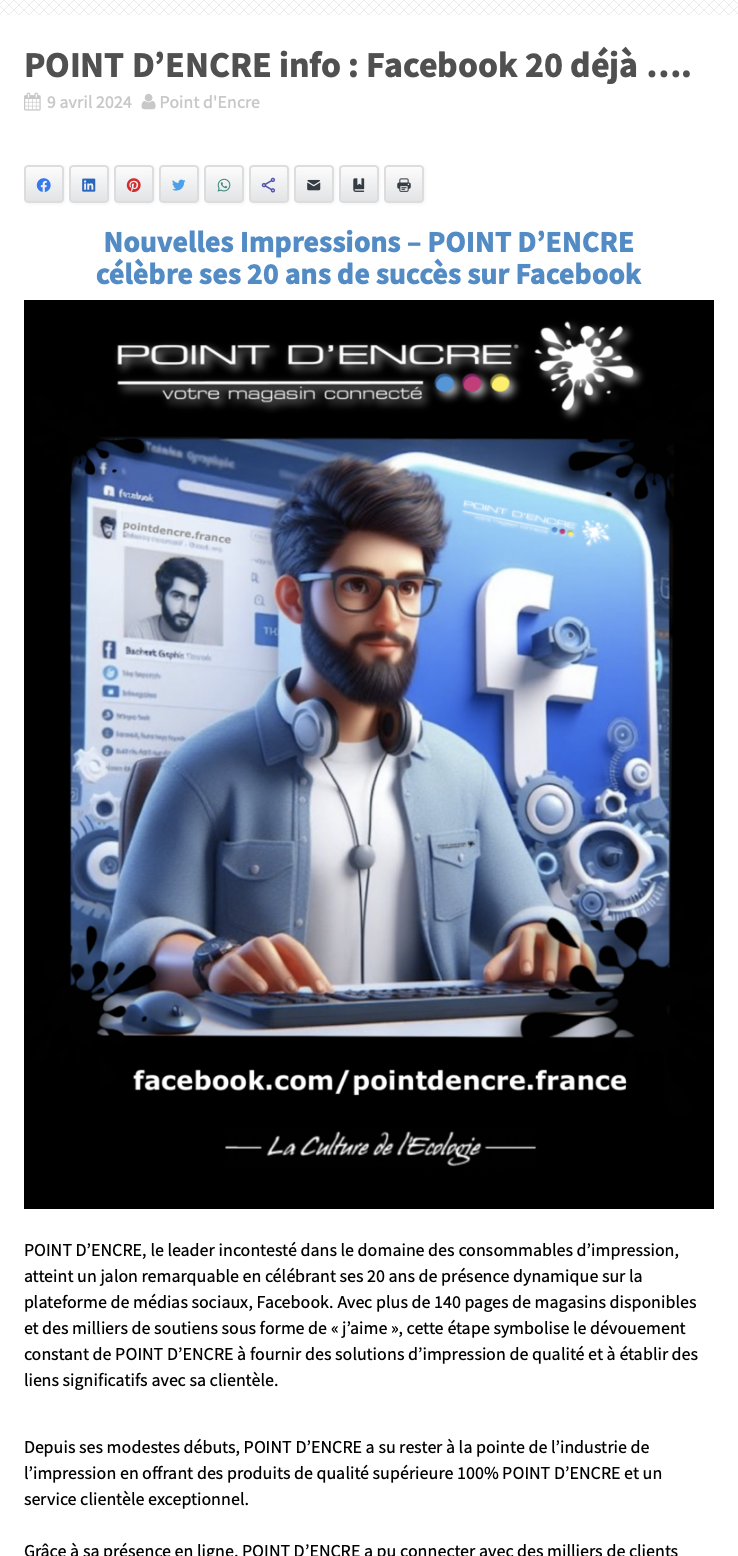 POINT D'ENCRE info : Facebook 20 déjà ....