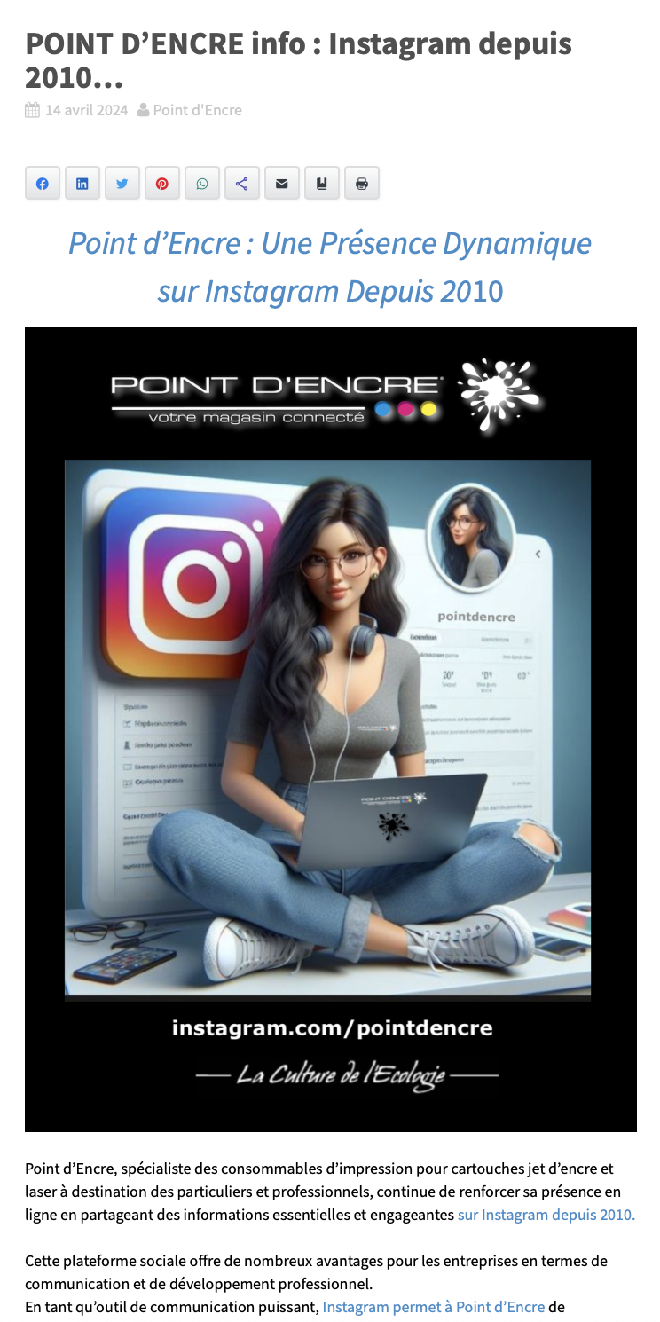 POINT D’ENCRE info : Instagram depuis 2010…