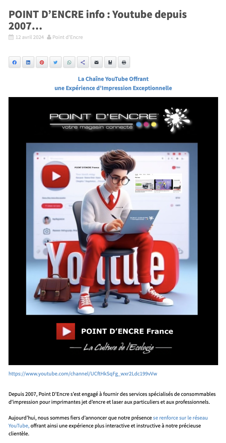 POINT D’ENCRE info : Youtube depuis 2007…