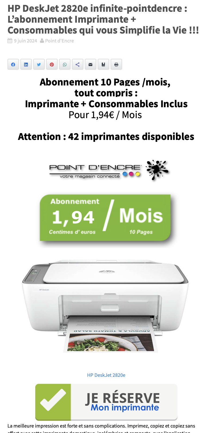 HP DeskJet 2820e infinite-pointdencre : L’abonnement Imprimante + Consommables qui vous Simplifie la Vie !!!