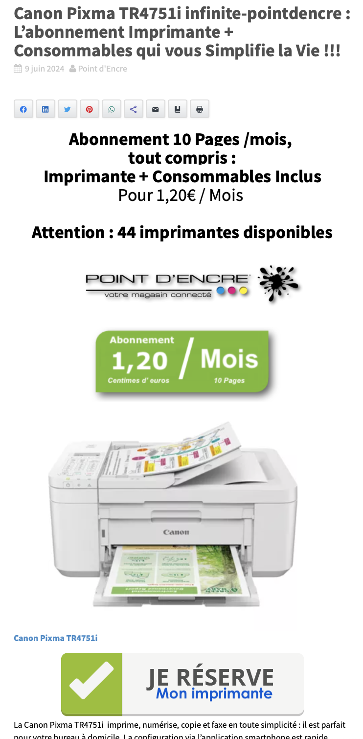 Canon Pixma TR4751i infinite-pointdencre : L’abonnement Imprimante + Consommables qui vous Simplifie la Vie !!!