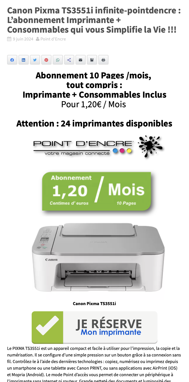 Canon Pixma TS3551i infinite-pointdencre : L’abonnement Imprimante + Consommables qui vous Simplifie la Vie !!!