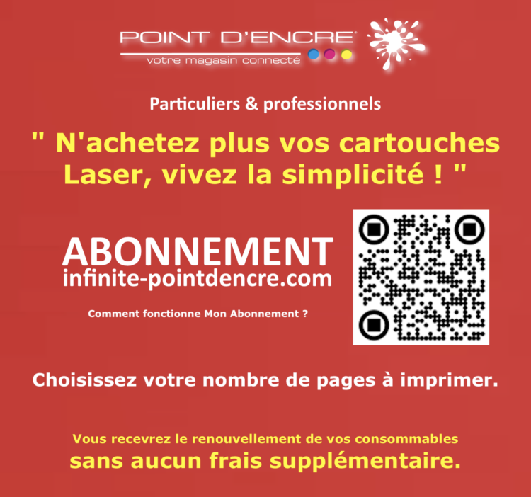 Avec infinite-pointdencre.com :  " N'achetez plus votre imprimante, la liberté d'impression est à portée de main ! "  