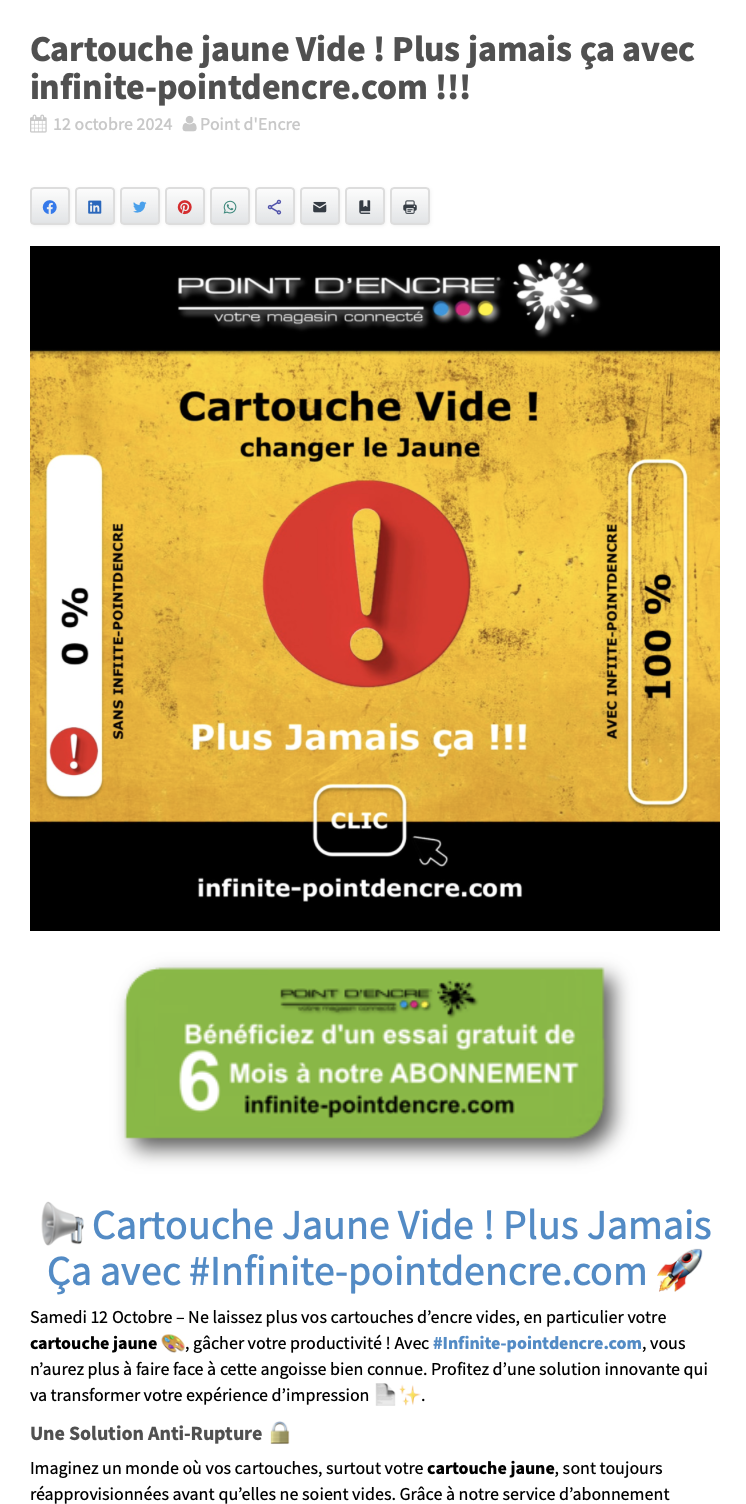 Cartouche jaune Vide ! Plus jamais ça avec infinite-pointdencre.com !!!