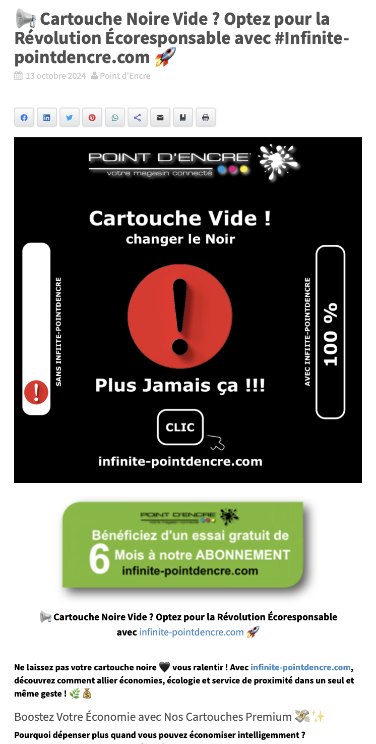 📢 Cartouche Noire Vide ? Optez pour la Révolution Écoresponsable avec #Infinite-pointdencre.com 🚀