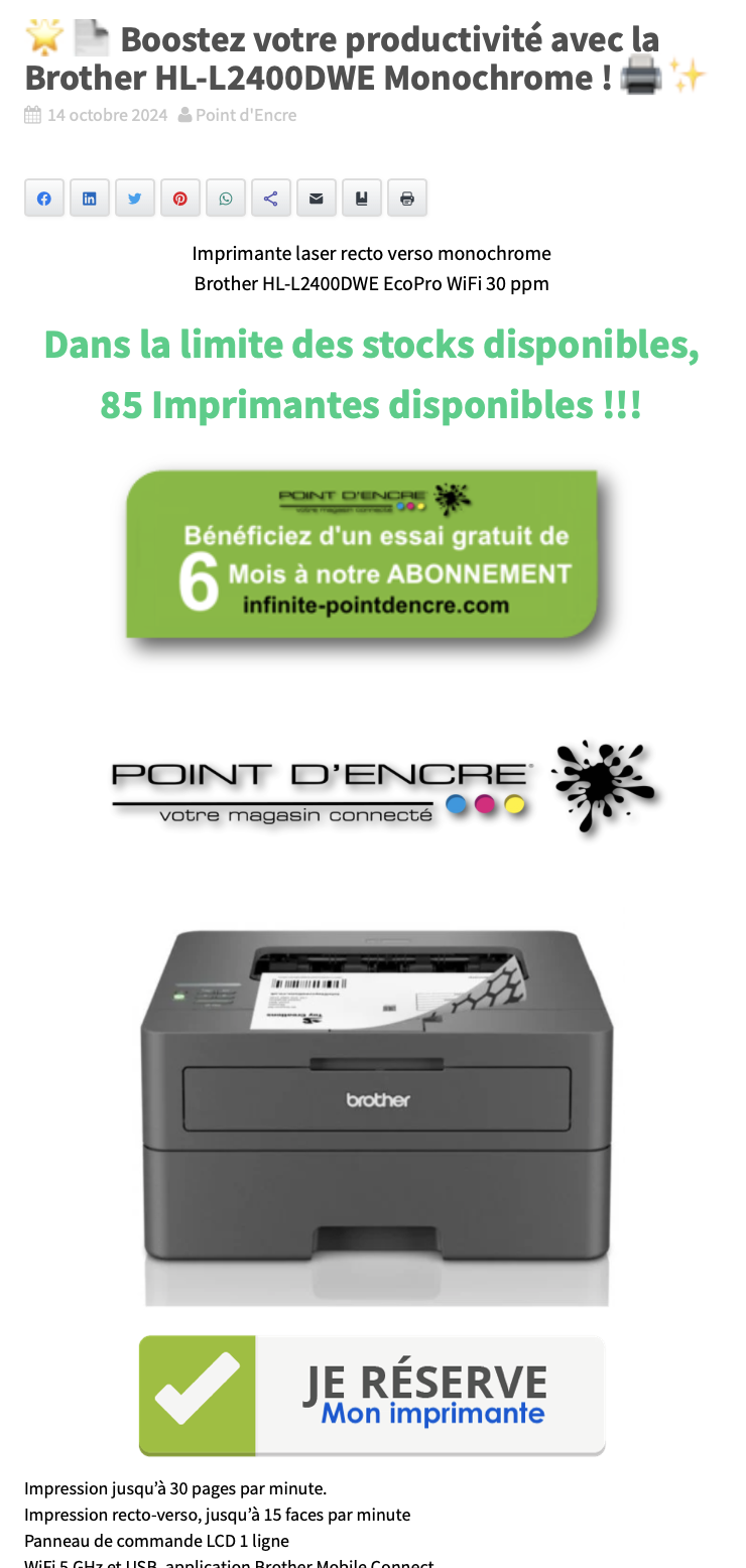 🌟📄 Boostez votre productivité avec la Brother HL-L2400DWE Monochrome ! 🖨️✨