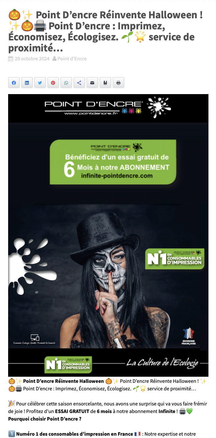 🎃✨ Point D’encre Réinvente Halloween ! ✨🎃🖨️ Point D’encre : Imprimez, Économisez, Écologisez. 🌱🌟 service de proximité...