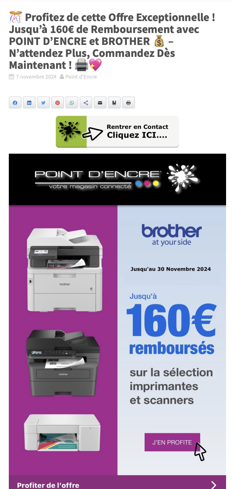 🎊 Profitez de cette Offre Exceptionnelle ! Jusqu'à 160€ de Remboursement avec POINT D'ENCRE et BROTHER 💰 – N'attendez Plus, Commandez Dès Maintenant ! 🖨️💖