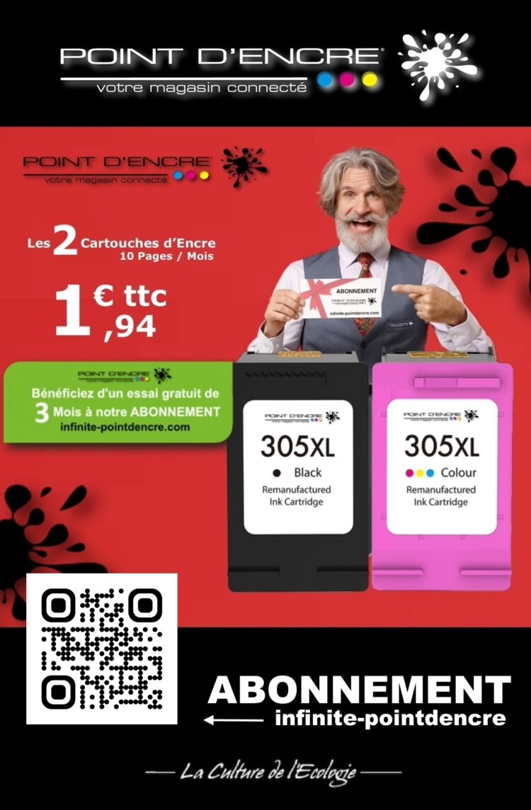 Point D’encre : Optimisez Votre Impression avec l’Abonnement infinite pour les Cartouches de votre imprimante HP 305XL Noir et 305XL Couleur ! 🖨️✨#PointDEncre #AbonnementInfinite #CartouchesHP305 #ImpressionÉcologique #Économie #LibertéDImpression #ImprimerSansLimites #EssaiGratuit #SolutionsDImpression #ImpressionDurable #GestionDesConsommables #ImpressionÀDomicile #SatisfactionClient #InnovationImpression #AbonnementFlexible #ImpressionPourTous #Écologie #Consommables #ImprimanteHP #ImpressionSimplifiée #TranquillitéDesprit