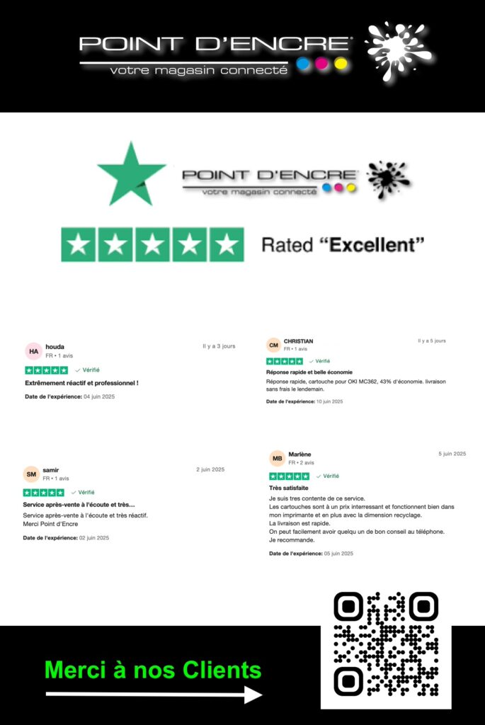 Un Grand Merci à Nos Clients : Vous Faites la Différence chez Point d'Encre ! 🙏✨ #MerciClients #PointDEncre #SatisfactionClient #ServiceClient #AvisPositifs #Engagement #Qualité #Recyclage #Économie #LivraisonRapide #SupportClient #Communauté #Impression #Cartouches #CartouchesRecyclées #ServiceAprèsVente #FaitesLaDifférence #ConfianceClients #ÉcouteClient #Innovation #TeamPointDEncre