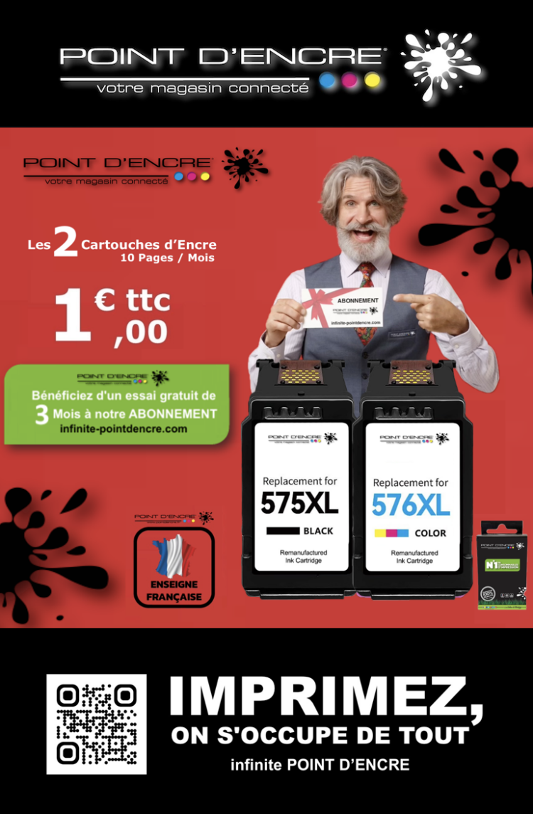 🌟 Améliorez Votre Impression avec les Cartouches 575 XL et 576 XL de Point D’Encre ! 🌟 #InfinitePointDEncre #Cartouches575XL #Cartouches576XL #Impression #ImprimantesCanon #Pixma #AbonnementImpression #Économie #Écologie #LivraisonGratuite #SatisfactionClient #Qualité #AbonnementSansEngagement #ImpressionFacile #ImprimantesCompatible #ImpressionSereine