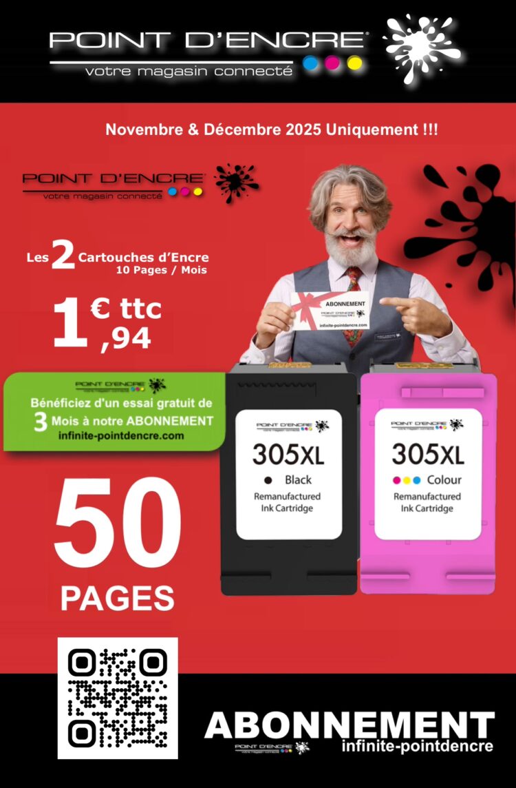 305XL Noir / 305XL Couleur pour imprimante CANON à 1€ / Mois les 2 cartouches Pour 50 Pages… #PointDencre #AbonnementImpression #Cartouches305XL #LivraisonGratuite #Garantie3Ans #ImpressionEconomique #PasDEngagement #ImprimantesHP #ImpressionFacile #ImpressionDeQualité #TroisMoisGratuits #RenouvellementAutomatique #Flexibilité #ImpressionSereine #ImpressionNoirEtCouleur #EconomiesSurLImpression #ServiceClient
